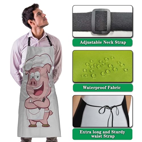 Kitchen Apron for Men Pig Chef Women Aprons for Cooking Restaurant BBQ Painting Crafting Gardening 27” (W) x 31” (H), Waterproof Apron - color: Pig Chef
