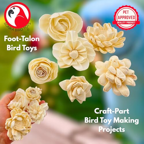 Bonka Bird Toys 3604 PK6 Sola Flower Foot Talon Craft Part Bird Toy Natural Foraging Chew Health Treat for Small to Medium Sized Birds and Other Small Pets