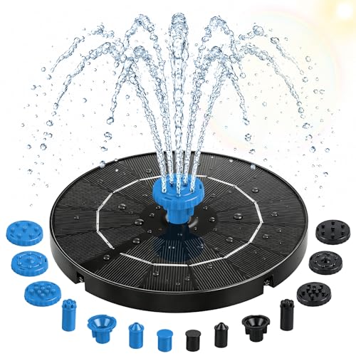 3.5W Solar Fountain Pump, Solar Bird Bath Fountain with 6 Blue & 6 Black Nozzles, Solar Water Pump for Outdoor Garden Patio Small Pond Fish Tank Landscape Decoration - color: 6 Black + 6 Blue Nozzles