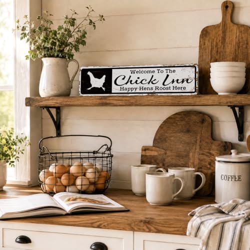 Rustic Farmhouse Style Chicken Coop Sign, Metal Outdoor Chicken House Signs, Chick Inn signs, Retro Metal Tin Sign, Farmhouse Decor, Backyard Hen House Gift 15.8x4 Inch - color: Farmhouse 14