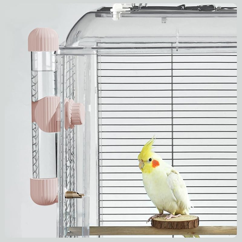 9.4 Fl Oz No Mess Bird Water Dispenser, Automatic Parrot Water Feeder with Spring Valve, Clear Cage Water Drinker for Parakeets Cockatiels Budgies Finch Lovebirds & Canary (Pink, 9.4 fl oz (280ml)) | Leak-proof bird waterer | For parrots, cockatiels, budg