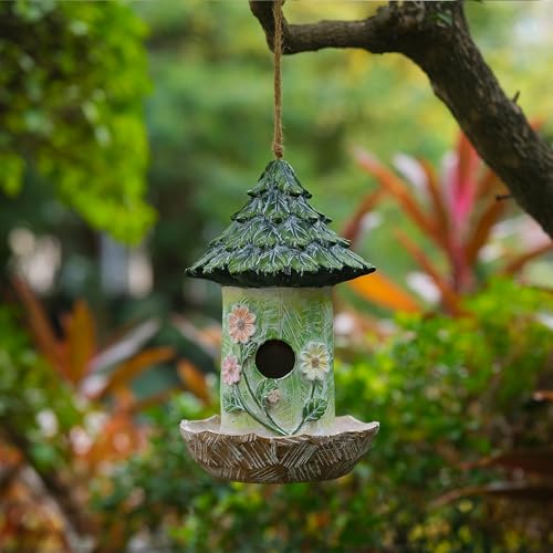 Bird Houses for Outside Resin Bird Room Garden Courtyard Backyard Decor | Garden PatioYard Dcoration Durable Waterproof Outdoor Housewarming Gift Easy Cleaning Lift Rope