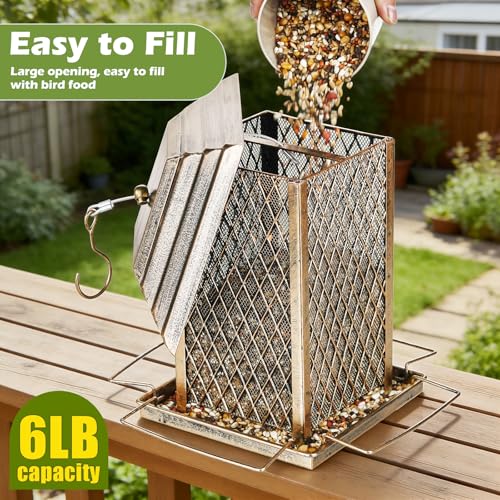 Bird Feeder, 6LB Large Capacity Metal Bird Feeders for Outdoor Hanging | Heavy Duty, 4 Perches, Drain Holes, Easy to Fill, Sturdy Wild Birdfeeder, For Outside Garden Yard - color: Large, 6 lbs