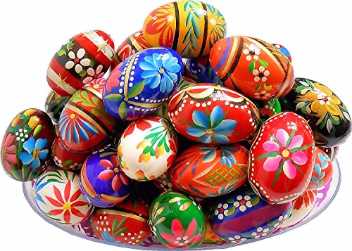 Polish Easter Hand Painted Wooden Eggs (Pisanki) Decorative Eggs for Easter Set of 6 Medium Eggs - size: Set of 6 Medium