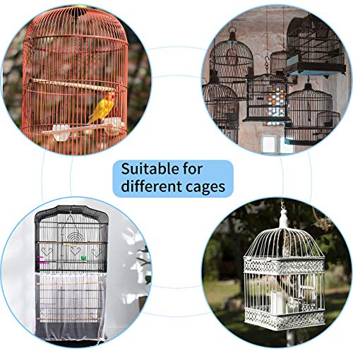 Daoeny Universal Bird Cage Cover, Adjustable Parrot Nylon Airy Soft Mesh Net, Seed Feather Catcher, Birdcage Cover Skirt Sheer Guard for Parakeet Macaw Round Square Cages (White) - color: White