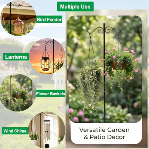76" Shepherd's Hook with Flat Base Adjustable Heavy Duty Double Hook | Freestanding,For Outdoor Indoor,Holds Bird Feeders, Wind Chimes, Lanterns, Garden Decor