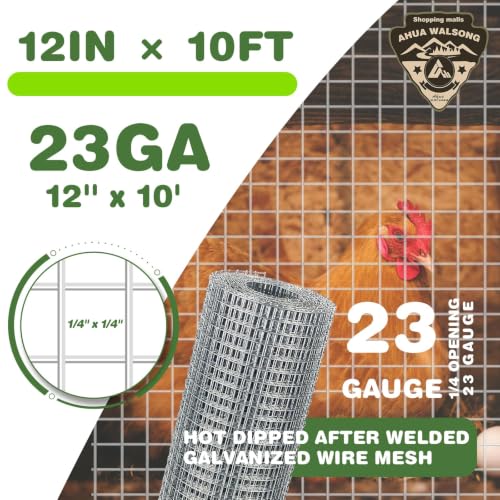 Hardware Cloth 1/4 Galvanized Wire Mesh Roll 12" x 10' (23 GA), Chicken Wire Fence for Pens, Coops, Rabbit/Snake Fences, Supports Poultry Netting Cage Fence - size: 1/4" 23ga 12in x 10ft