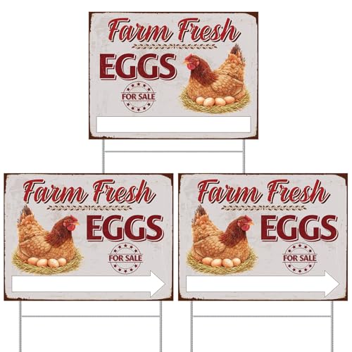 Rngmsi Farm Fresh Eggs for Sale Sign, 3PCS Fresh Eggs Sign Double Sided Farmers Market Decor, Waterproof Metal Mark with 6 Stakes for Indoor Outdoor Yard Business Supplies Home Decor 16 X 14 Inch - color: Fresh Eggs