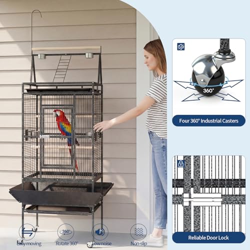 GarveeHome 82" h Large Bird Cage, Bird Cage with Playground, Feed Bowls, Wide Tall Parrot Cage for Parakeets, Conures, Cockatiel, Cockatoo - color: black 82in, size: 32.0"L x 30.0"W x 82.0"H