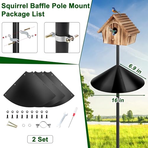 Squirrel Baffles for Protecting Outdoor Bird Feeder Pole and Bird Houses, Pole Mount Squirrel Proof Guard Stopper for Bird Pole-(Black, 16 inch,2 Packs) - size: 16IN-2Set