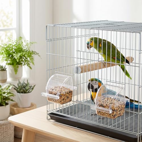 2 Pcs Bird Cage Feeder, Plastic Bird Bowls for Cage with Cover No Mess Hanging Bird Food Container Bird Feeding and Watering Supplies for Small Parakeet Cockatiel Canary Parrot