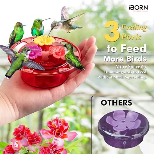 iBorn Handheld Hummingbird Feeders for Outdoors, Hummingbird Hand Feeder 3OZ Mini Bird Feeders for Outdoors,3 Bee Guard Feeding Ports, Silicone Flower, Red (Set of 1) - style: Handheld 3oz,1 Set