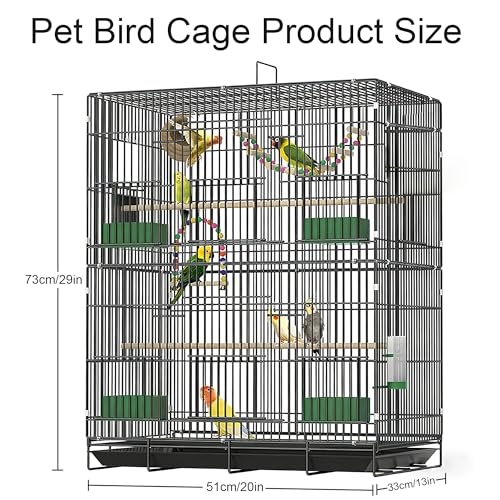 30-inch Folding Parrot Medium Bird Cage, Hanging Bird Cage for Parakeets Finches Canaries Lovebirds Cockatiels Budgies Small Quaker Conures Travel Pet Flight Birdcage with Swing and Perch