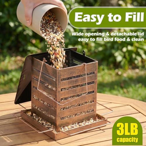 Bird Feeder, 3LB Large Capacity Metal Birdfeeder for Outdoor Hanging | Wild Birdfeeder, Heavy Duty, 4 Perches, Sturdy, Easy to Refill, For Garden Yard Outside Decoration - color: Rectangular, 3 lbs