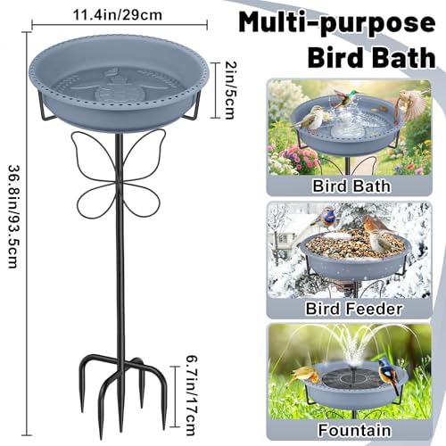 Bird Bath for Outside, Garden Freestanding Birdbath & Birdfeeder with Removable Bowl, Bird Baths Feeder for Outdoors Garden Patio Yard Lawn Decor, 5-Pronged Base & Easy to Clean(Grey) - color: Gray