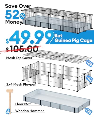 BUCATSTATE Guinea Pig Cages for 2, 20 Panels Guinea Pigs Playpen with Waterproof Mat, Metal Rabbit Cage Indoor for Hedgehogs, Quail, Chickens (56" L x 24" W x 12" H) - style: 20 Panels-56"x24"x12" (LxWxH)