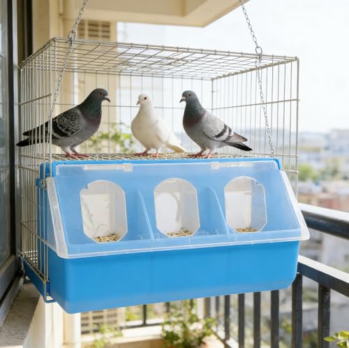 Outanaya 2-Pack Pigeon Feeder and Waterer for Cage 3-Hole Hanging Bird Feeding Box with Lid Grit Holder and Food Container for Pigeons 9.84 X 5.51 X 3.54 in