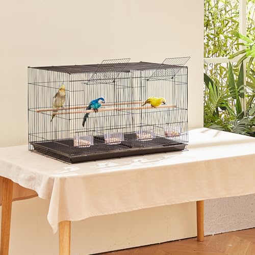 VEVOR 30-inch Flight Bird Cage, Stackable Divided Small Parakeet Cage for Parrots Canaries Cockatiels Lovebirds Finches Budgies Conures Macaws Pet Travel Birdcage with Handle and Perches - color: Black, Dividable