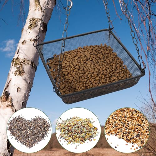 4 Pieces Hanging Bird Feeder Tray Platform Metal Mesh Feeder Seed Platform for Bird Feeding Outside Outdoors Wild House Hanging for Attracting Birds, Black(Square) - style: Square