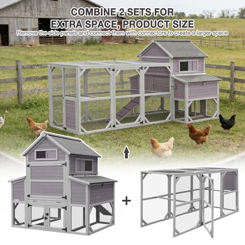 Extra Large 120" L Chicken Coop for 8-10 Chickens, Wooden Chicken House with Run, 6 Nesting Boxes, Heavy Duty Construction, Waterproof Roof, Predator Resistant Outdoor Poultry Cage-Grey - color: Grey (AIR46-M)