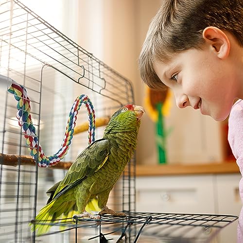 Mygeromon Bird Rope Perches Cage Climbing Accessories (31.5inch Metal nut) | for Parakeet, Parrot, Cockatiels, Budgie, Colorful
