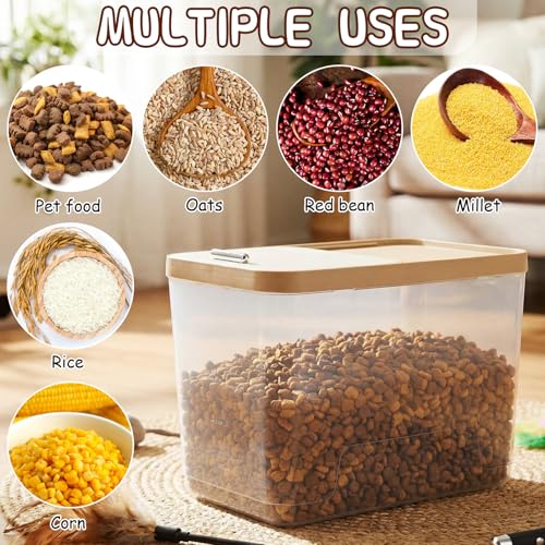 Lounsweer 4 Piece Pet Food Storage Container Dog Cat Treat Storage Container Large Airtight Rice Dispenser with Measuring Scoops for Dog Cat Bird Food Flour Kitchen Supplies(Clear,22 lb) - size: 22 lb