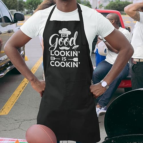 SANDJEST Funny Mens Aprons with Pockets for BBQ Grilling Cooking Grandpa Husband Apron for Birthday Christmas Father's Day - color: Cooking Lover 1