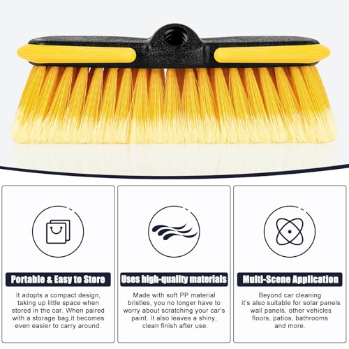 Car Wash Brush, 10'' Soft Bristle Scrub Rv Brush Head for Washing Exterior | Outdoor Broom and Truck Brush for Cleaning Window, Wall, House Floor, Deck, Patio, Boat, Vehicles