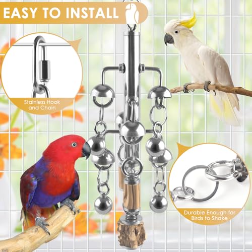 KATUMO Large Bird Toys, Natural Wooden and 304 Stainless Steel Bell Toy for Parrots, 1.46 LB Heavy Birds Cage Toy for Amazon Parrot, African Greys, Budgies, Lovebirds, Cockatiels,Cockatoo - style: Bell