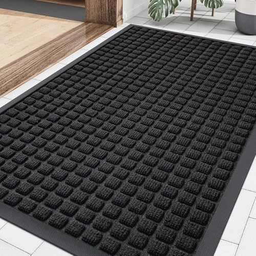 Smiry Front Door Mat Outside Entrance, Natural Rubber Doormat, 29.5x17 Inch | Black, Non Slip, Trap Dirt and Moisture, Easy Clean, Low Profile Welcome Floor Mats for Indoor Outdoor Entry - color: Black, size: 29.5" X 17"