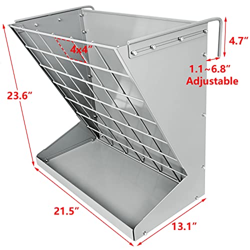 Wall Mount Hay Rack, Metal 2 in 1 Hay and Grain Feeder | Livestock Feeder with Adjustable Distance, Hay Feeder for Goats, Sheep, Horse - color: Silver