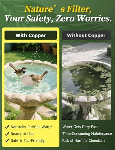 Mellbree 2-Pack Bird Bath Copper Disc, 0.6mm Reinforced 99.99% Pure Copper Cleaning Disk with Triple-Point Support for Physical Safe Clean Water, Universal Fit for Outdoor Birdbath, Bowl (Sunflower) - color: Copper Sunflower
