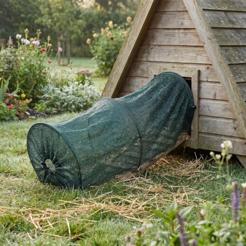 Yardwe Foldable Chicken Coop Tunnel Run with Green Sunshade Mesh Cover, Plastic Strong Frame, Easy Storage, Portable Backyard Garden Extension for Poultry Protection