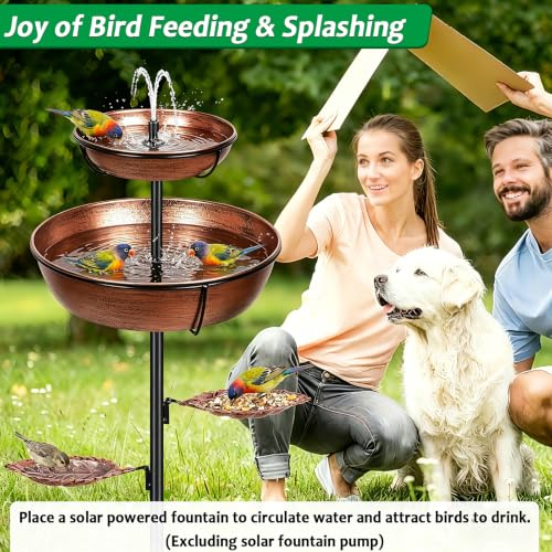 Double Metal Outdoor Bird Bath, Rust-Proof Removable Bowl for Garden Bronze | Freestanding Birdbath & Birdfeeder with Heavy-Duty Base, Bird Bowl for Lawn Patio Yard Bird Feeding Decor, Easy to Install - color: Bronze(2 Layer)