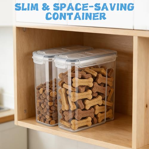 2 Pack Dog Food Storage Container Airtight - 5-7Lbs Pet Dog Cat Food Container with Lid, Scoop and Measuring Cup, Clear Plastic Dry Food Storage Bin for Dogs, Cats, Bird, Rice