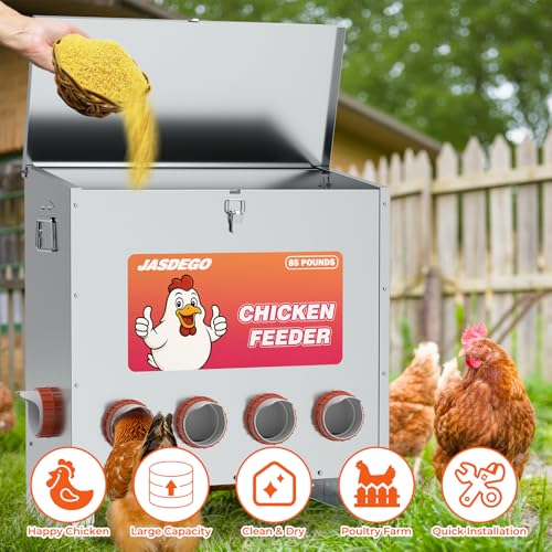 6 Port Automatic Chicken Feeder, No Waste Poultry Feeder with Lid | 85 LBS Large Gravity, Weatherproof Lid, Locking Latch, Convenient Handle, Heavy Duty Automatic Metal Chicken Feeder - size: 6 Ports (85-120 LBS)