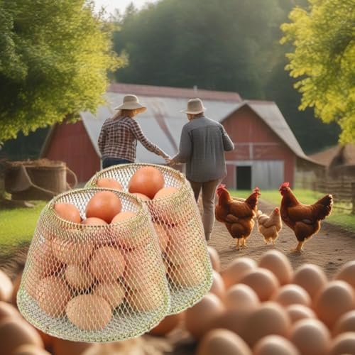 Collapsible Round Egg Basket - Metal Wire Storage with Handles, Perfect for Hanging & Family Farm Gathering - Gloden Basket for Chicken Farm, Holds 25 eggs, Small