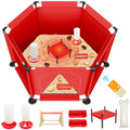 Brooder Box for Chicks, 8-in-1 Chick Heat Plate Starter Kit, Baby Chicken Brooder Pen with Feeder, Waterer, Perch & Bedding, Indoor Poultry Setup (Red)