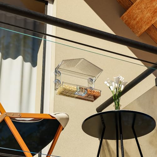 Acrylic Window Bird Feeders with Strong Suction Cups for Cats,Kid and Birds Lovers Gifts,Clear Bird Feeder for Window Viewing,Large Window Mount Birdfeeder,Birds House for Outdoors,Balcony