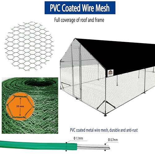 Chicken Runs for Yard with Cover, Metal Chicken Coop, Upgraded Anti-UV 180g/㎡ PE Cloth & 1.1mm Thickened PVC-Coated Hexagonal Chicken Wire Mesh & More Galvanized Steel Standpipes,19.7×9.8×6.4FT - size: 236.0"L x 118.0"W x 77.0"H
