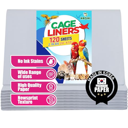 HA SHI Bird Cage Liners, 120 Disposable Newsprint Sheets, Unscented Paper for Pet Enclosures, Packing and Crafts (Standard (20" x 18")) | 120 unscented newsprint sheets, 20 x 18 in. Ink-free liners for bird cages and small pet enclosures. Trim to fit. - s