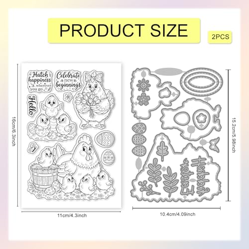 GLOBLELAND Cartoon Chicken Clear Stamps and Metal Die Cuts Spring Easter Hen Transparent Stamp Cute Animals Cutting Dies for Card Making Embossing Scrapbooking - style: Cartoon Chicken