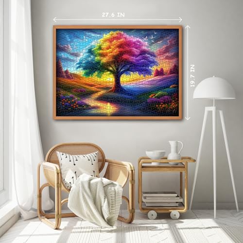 Rainbow Tree of Life Puzzles for Adults 1000 Pieces, Colorful Landscape Gradient Jigsaw Puzzle, Tree Nature Puzzle Scenery - style: Rainbow Tree of Life