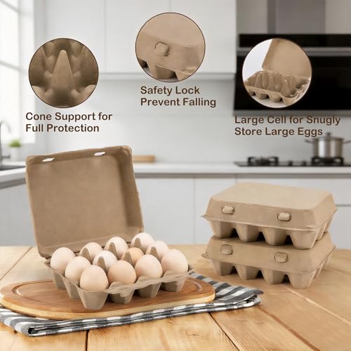 Sturdy Egg Cartons 12 Count, 3x4 Style Reusable Egg Cartons Cheap Bulk | Natural Paper Pulp Cardboard Egg Cartons for Farm, Kitchen, Fridge, Organizing & Transport | Fresh Egg Storage | 25 Pack