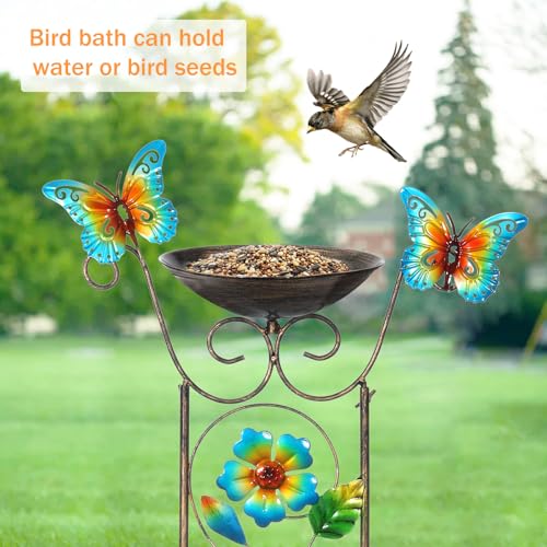Bird Bath for Outside, Freestanding Birdbath and Trellis 2 in 1 | 43.5 In, Antique Iron, Rust-Proof, Decorative with Floral-Butterflies, Detachable Drinking Basin Bowl, Birdfeeder Station - color: Floral-Butterfly