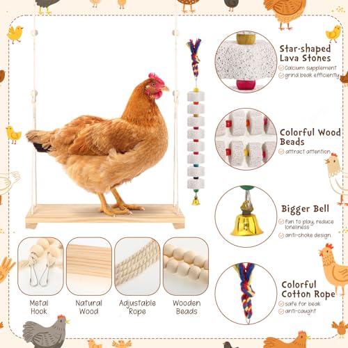 Soulchen 6 Pieces Chicken Toys for Coop Chicken Wind Chime Enrichment Toys Kits Chick Mirror with Bells Swing Hanging Chick Beak Grinding Calcium Stone for Coop Hens Chicks Poultry Birds Parrots - style: Chick Beak Grinding Calcium Stone