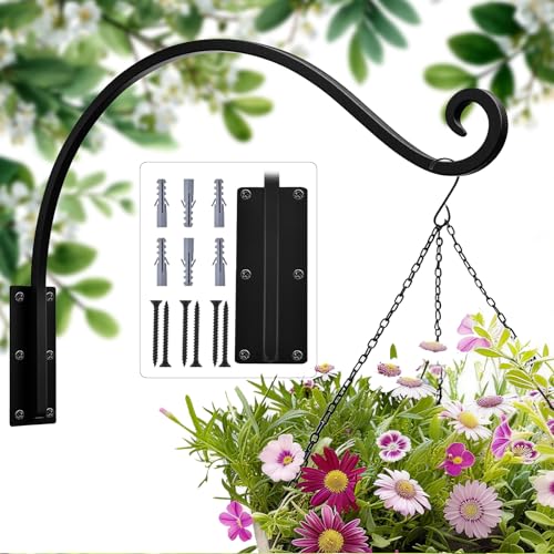 Heavy Duty 22 Inch Plant Hangers Bracket Outdoor Bird Feeder Hanger | 80LBS Capacity, Rust-Proof Metal Wall Hook, Enhanced 6-Hole Base, For Hanging Plants, Bird Feeder, Wind Chime, Flower Baskets - size: 22in-1Pack