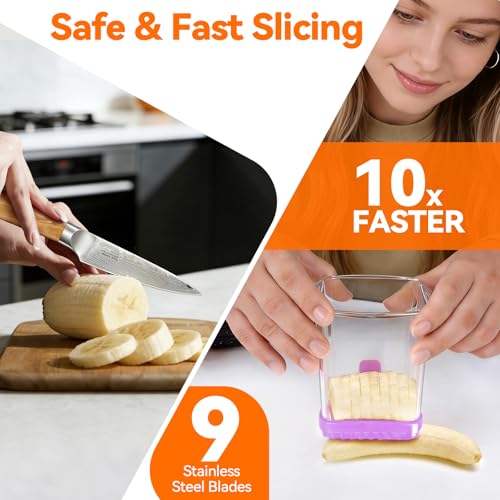 Fruit Slicer Cup for Strawberry, Banana, Hard-Boiled Egg - Detachable Cutter with Push Plate - Rapid & Safe Slicing Kitchen Gadget for Quick Meal Prep (Purple) - color: Purple