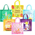 6PCS Happy Easter Egg Hunt Bags Easter Bunny Carrot Chick Egg Gift Bags with Handles, Easter Treat Bags, Multifunctional Non-Woven Easter Bags for Gifts Wrapping, Easter Party Supplies , 13×13×4inch - color: Pink Purple Green Blue Orange