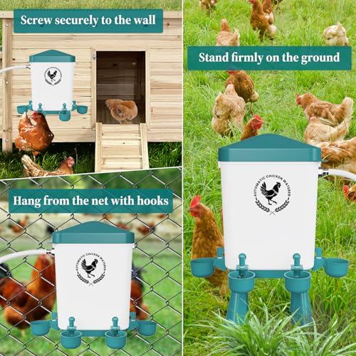 2 Pack 3 Gallon Automatic Chicken Waterer with Float Valve, Poultry Waterer with 10 Chicken Water Cups, 5 FT Water Pipe, Chicken Water Feeder for Coop, Ducks, Hens, Farm, Backyard(Blue) - color: Blue, size: Auto-2pcs